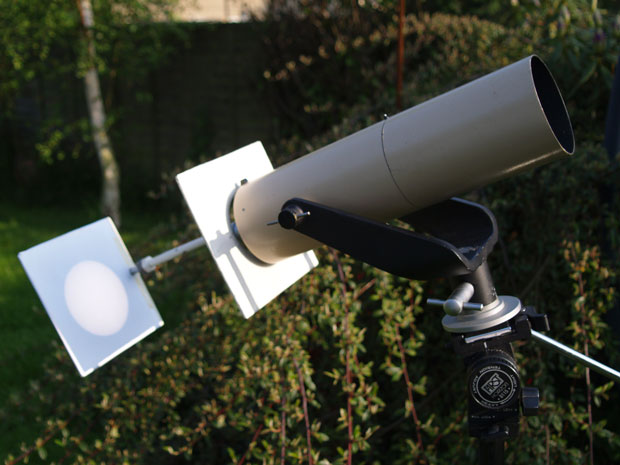 Projecting the image of the eclipse through your telescope eyepiece and onto a piece of card is one of the safer ways to view the eclipse. Image: Steve Ringwood.