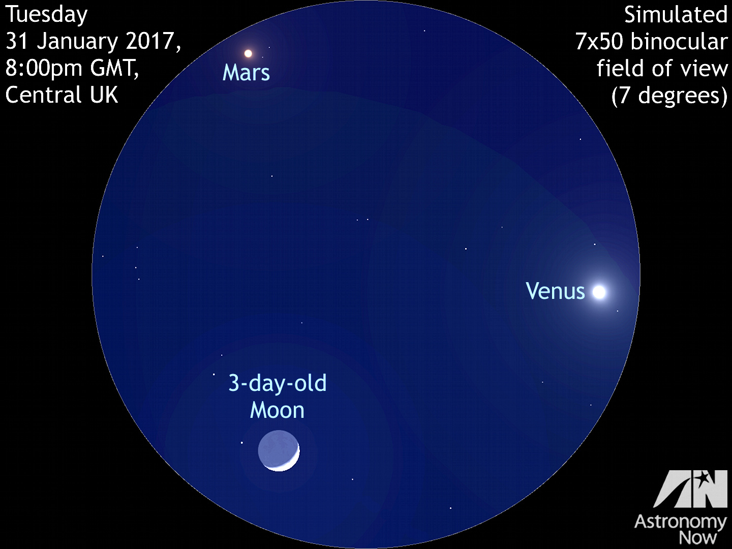 See the MarsVenusMoon conjunction of 31 January Astronomy Now